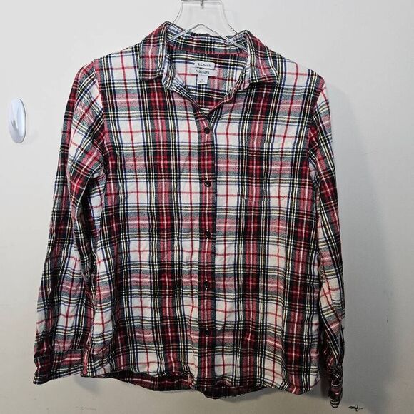 L.L. Bean Tops - L.L. Bean Women's Scotch Plaid Flannel Shirt, Relaxed Small Red White Green